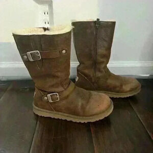 UGG KENSINGTON Zip Leather Sheepskin Winter Warm Boots sz 5